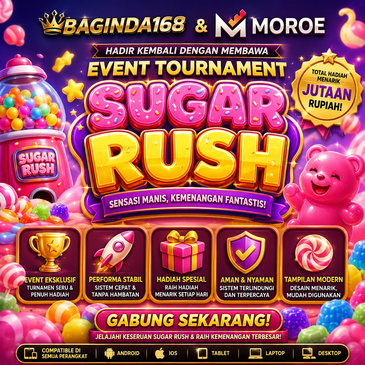 BAGINDA168 Dan Moroe Hadir Kembali Dengan Membawa Event Tournament Sugar Rush