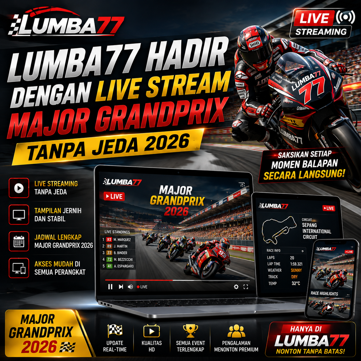 LUMBA77 : Hadir Dengan Live Stream Major GrandPrix Tanpa Jeda 2026