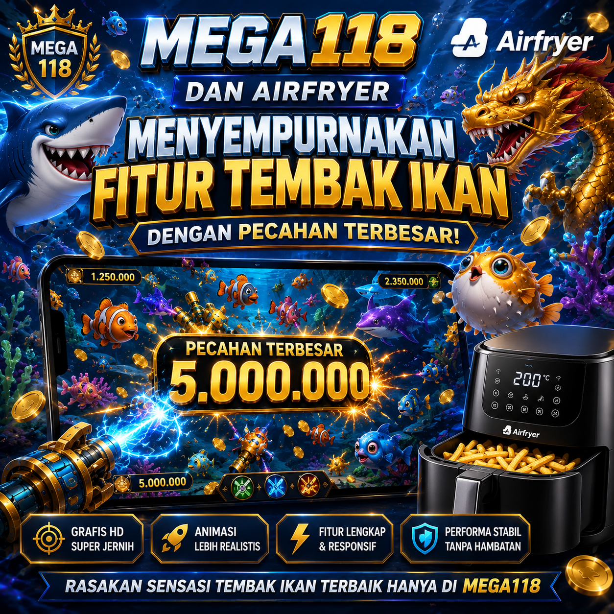MEGA118 Dan Airfryer Menyempurnakan Fitur Tembak Ikan Dengan Pecahan Terbesar!