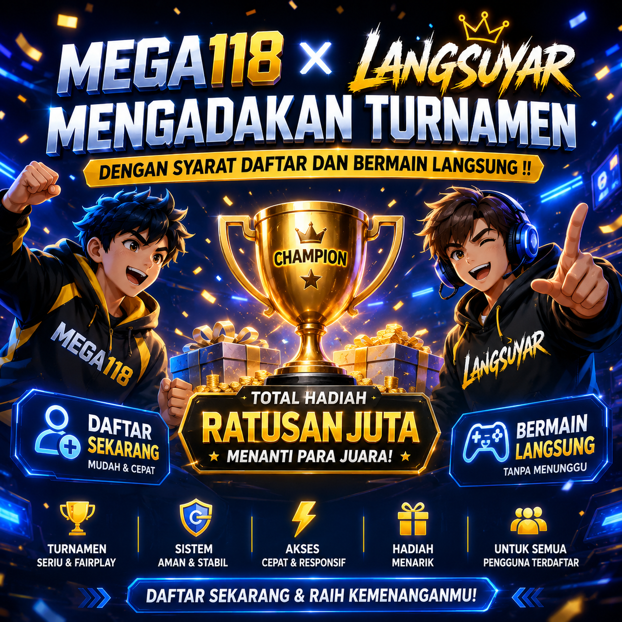 Thumbnail 1 of 3, Poster, MEGA118 x Langsuyar Mengadakan Turnamen Dengan Syarat Daftar Dan Bermain Langsung !! designed and sold by MEGA118.