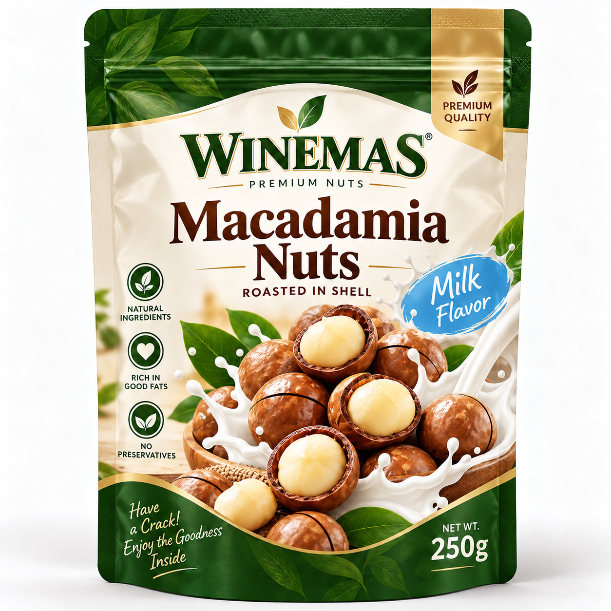 Ilustrasi konsep kemasan WINEMAS Macadamia Milk Flavour
